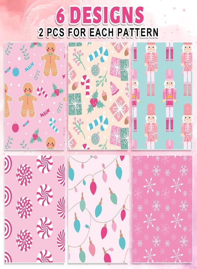 وولاين ورق تغليف هدايا عيد الميلاد من والين، ١٢ ورقة، وردي اللون - ليس لفة - ورق تغليف هدايا بتصميمات خبز الزنجبيل، كسارة البندق، وعصا الحلوى، مقاس ١٩.٧ × ٢٧.٦ بوصة مطوي بشكل مسطح، مثالي لتزيين حفلات أعياد الميلاد الشتوية، وحفلات استقبال المولود الجديد. - Image 3